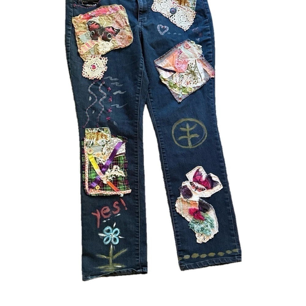 Upcycled Recycled Jeans Patched Painted Size 14